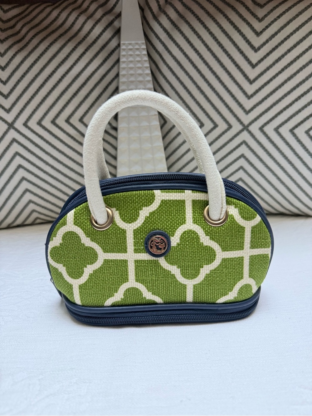 Spartina Green Patterned Mini Satchel Cosmetic Bag